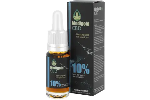 Olejek CBD Medigold 10% – wsparcie w walce z depresją. Złoty olej full spectrum, 10ml.