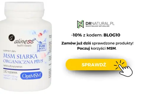 Suplement diety Aliness MSM Siarka Organiczna Plus, 180 tabletek. Poznaj optymalne msm dawkowanie i poczuj korzyści. -10% z kodem BLOG10.