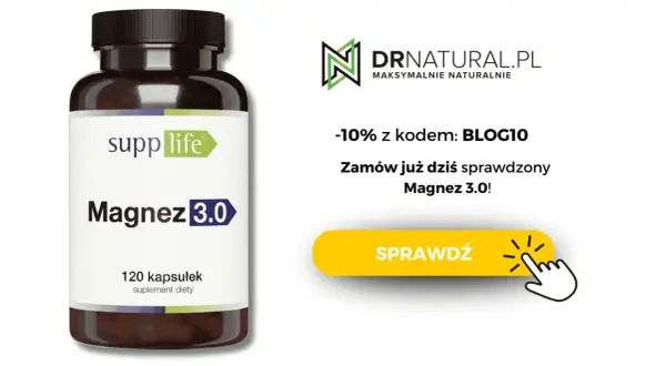 Butelka suplementu Magnez 3.0 od SuppLife. Zniżka 10% na magnez na ból głowy z kodem BLOG10. Zamów już dziś!
