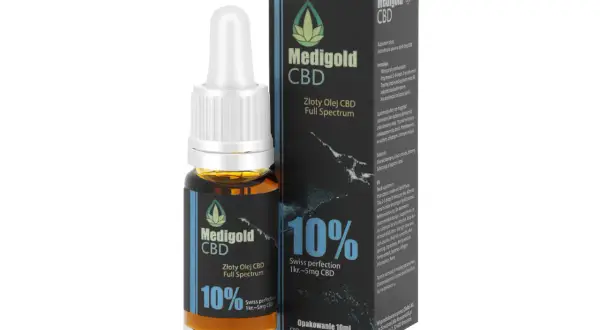 Olejek CBD Medigold 10% – wsparcie w walce z depresją. Złoty olej full spectrum, 10ml.