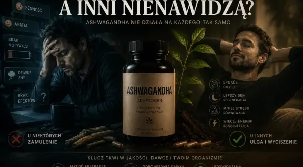Ashwagandha co daje? Spokój umysłu, lepszy sen, mniej stresu, więcej energii. Ale u niektórych może powodować zamulenie.