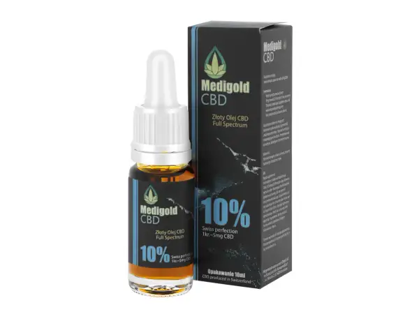 Olejek CBD Medigold 10% – wsparcie w walce z depresją. Złoty olej full spectrum, 10ml.